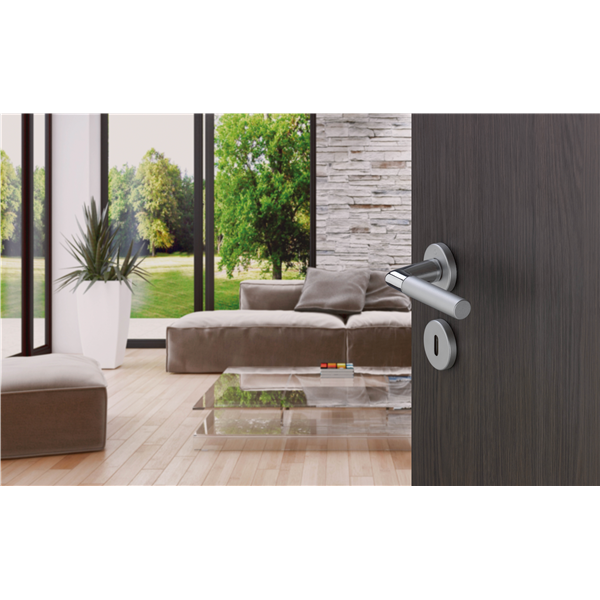 Ensemble sur rosace clé en L - Lecce Hoppe aluminium inox mat porte de 35 - 45mm carré 7mm