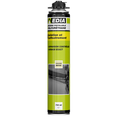 Mousse expansive polyuréthane pistolable Edia - Aérosol 750 ml - Prêt à l'emploi - Beige
