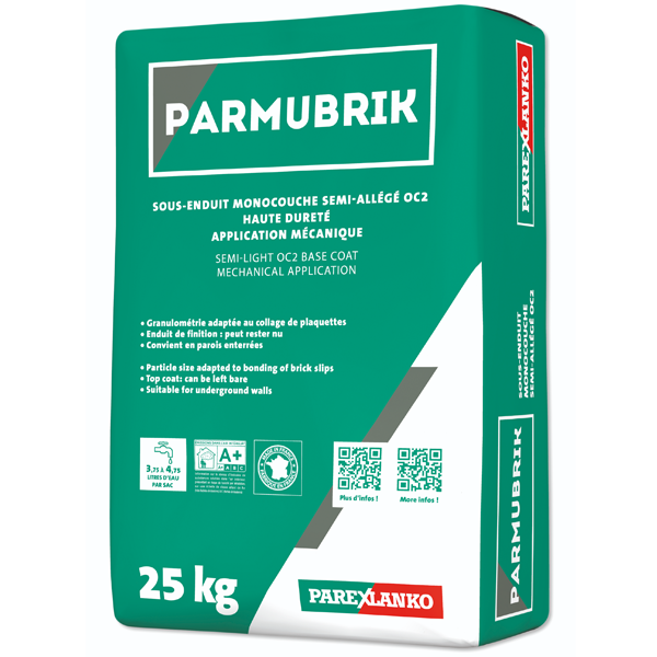 Sous-enduit monocouche semi-allégé PARMUBRIK - Gris grain fin OC2 - Sac de 25 kg
