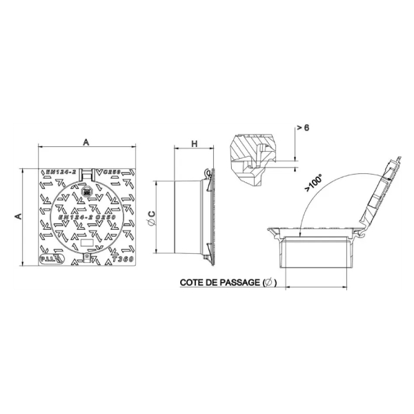 Regard de branchement réhaussable C250 pour tube PVC DN315 - 360 x 360 mm - Marquage "EP"
