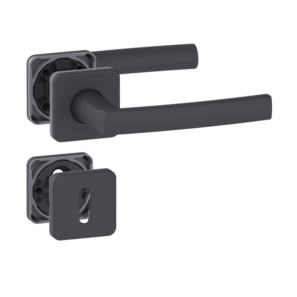Ensemble poignée de porte à clé en L avec rosace Vachette Koya - alu noir - carré 7 mm