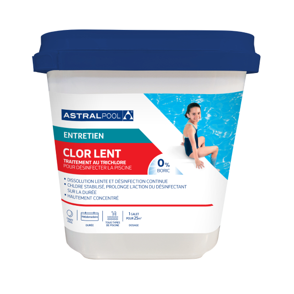 Chlore en galets pour piscine - Galets de 250 g - 1 galet pour traiter 25 m3 d'eau - Seau de 5 kg