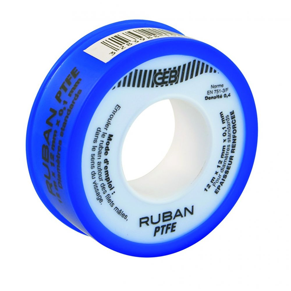 GEB Ruban PTFE standard téflon 12 mm x 12 m épaisseur 0.075 mm 815192