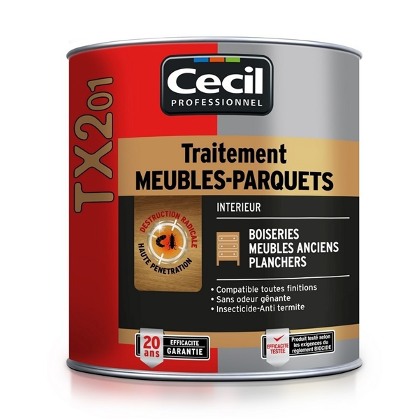 Traitement insecticide bois intérieurs TX201 Cecil Meubles parquets 1L