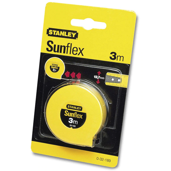 Mesure mètre ruban Stanley Sunflex 3 mètres x 12.7mm boîtier ABS antichoc