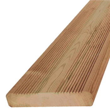 Lame de terrasse bois en Pin du Nord striée - Névéo - Traité classe 4 marron - 145 MM x 27,00 MM - Longueur 5,40 M