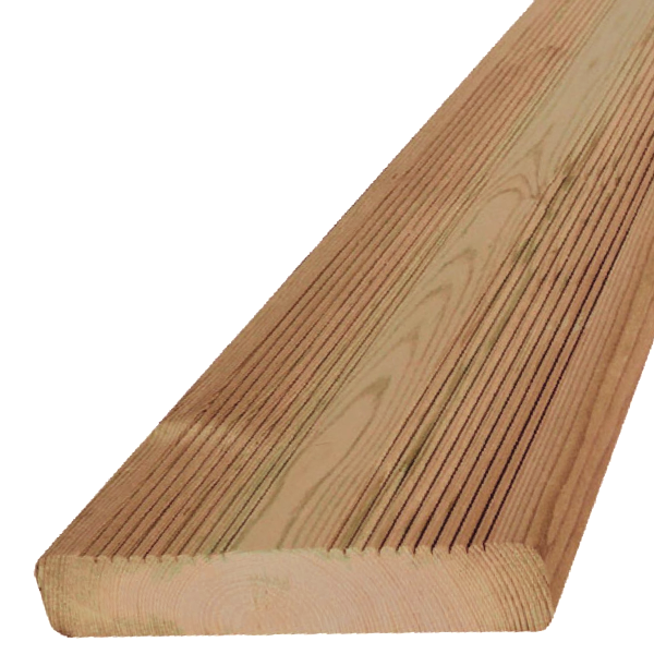Lame de terrasse bois en Pin du Nord striée - Névéo - Traité classe 4 marron - 145 MM x 27,00 MM - Longueur 4,20 M