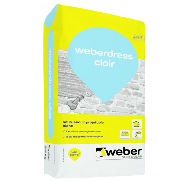 Sous-enduit minéral projetable Weberdress clair - Sac de 25 KG