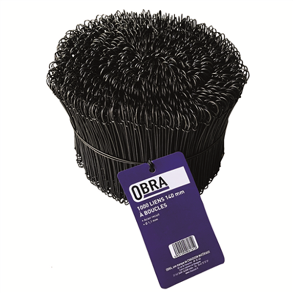 Lien à boucles acier recuit Obra - Longueur 140 mm - Diamètre 1.1 mm - Noir - Lot de 1000