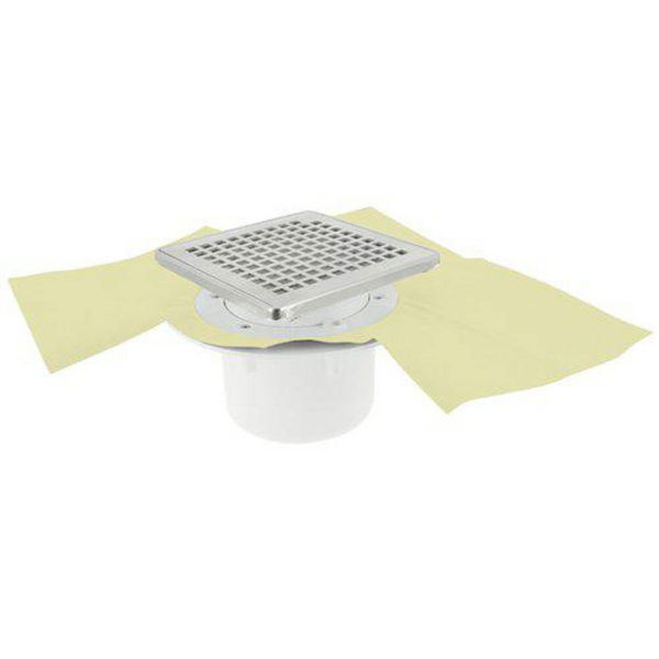 Siphon PVC pour sol carrelé Diam. 50/63 mm avec grille et cadre inox 304 - Sortie ver