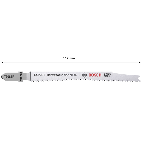 Lame de scie sauteuse bois - Expert Hardwood 2-side Clean T 308 BF Bosch - 117 mm - lot de 5