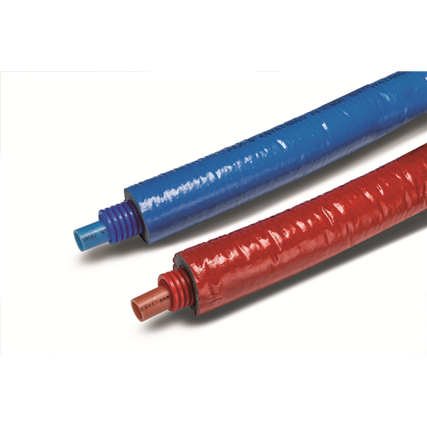 Tube PER (PEX-B), pregainé et préisolé, rouge, couronne 50 mètres, Ø 12.