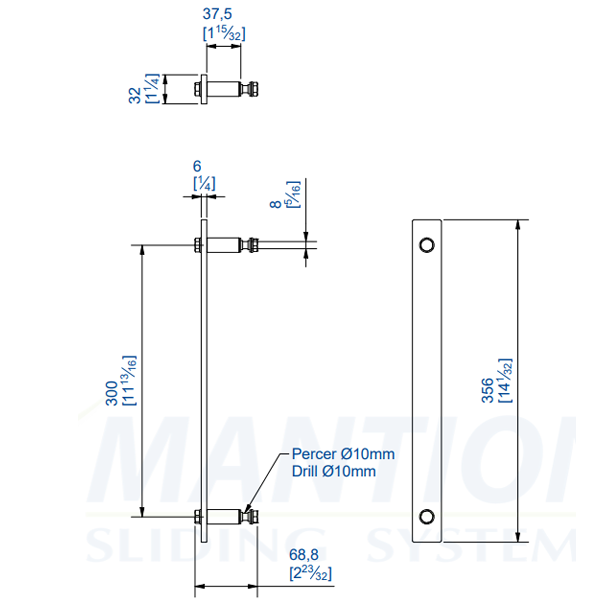 Poignée simple bâton Mantion RD-10B pour porte coulissante Roc Design - acier noir - 356 x 32 mm