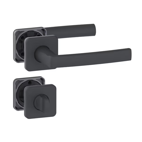 Ensemble poignée de porte à condamnation avec rosace Vachette Koya - alu noir - carré 7 mm