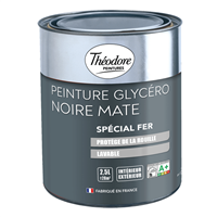 Peinture glycéro antirouille spéciale fer - Théodore Peintures - Noir mat - Pot de 2,5L