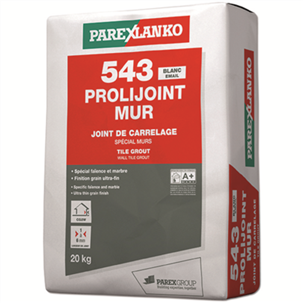 Joint carrelage classique PROLIJOINT MUR 543 - Joint 1 à 6 mm - Blanc émail Sac de 20 KG