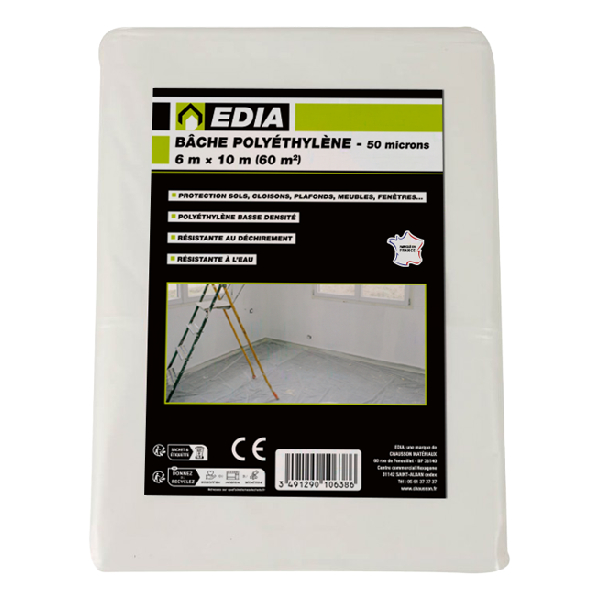 Bâche de protection imperméable pour chantier - Bâche transparente - 10,00 M x 6,00 M - 60,00 M²