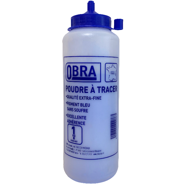 Poudre à tracer extra-fine Bleue Obra pour cordeau de marquage - sans soufre - biberon de 1,00 KG
