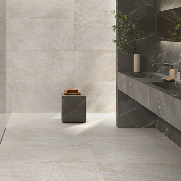 Carrelage sol intérieur effet pierre en grès cérame rectifié - Geostone - 60,0 CM x 60,0 CM - ép. 9,00 MM - Bianco