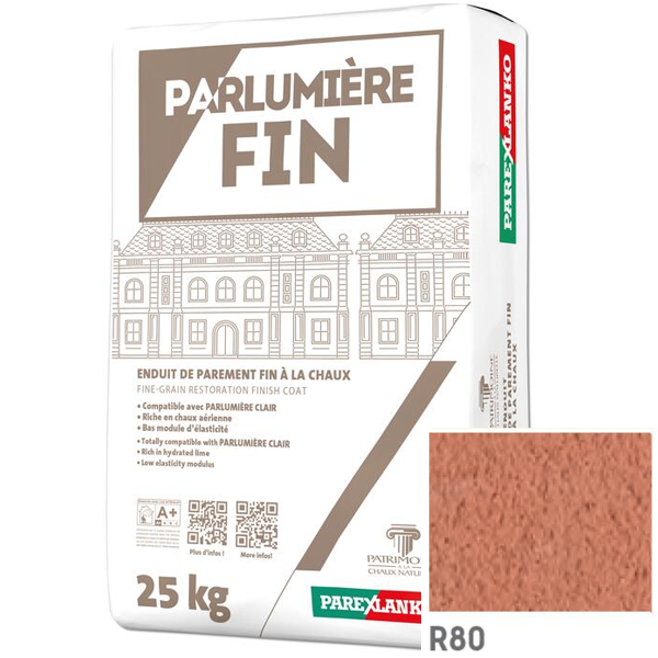 Enduit de parement à la chaux à grain fin Parexlanko Parlumière - Teinte R80 - Sac de 25 KG