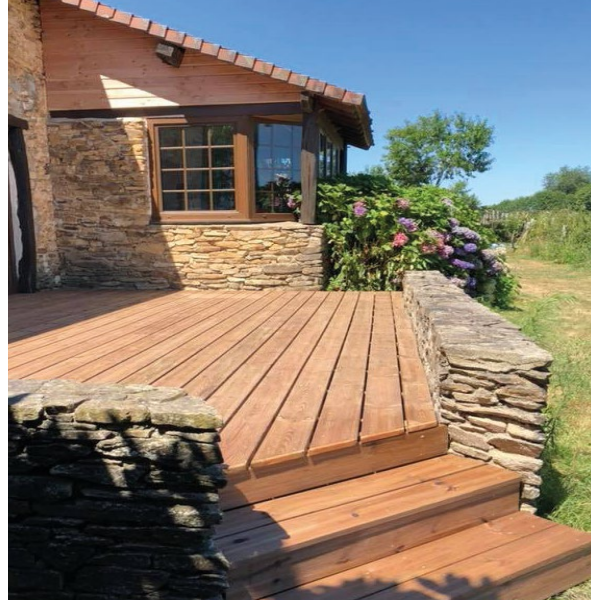 Lame de terrasse en pin du Nord marron traité classe 4 Classéo+ lisse - qualité US - 420 CMx14,5 CM - ép. 27 MM