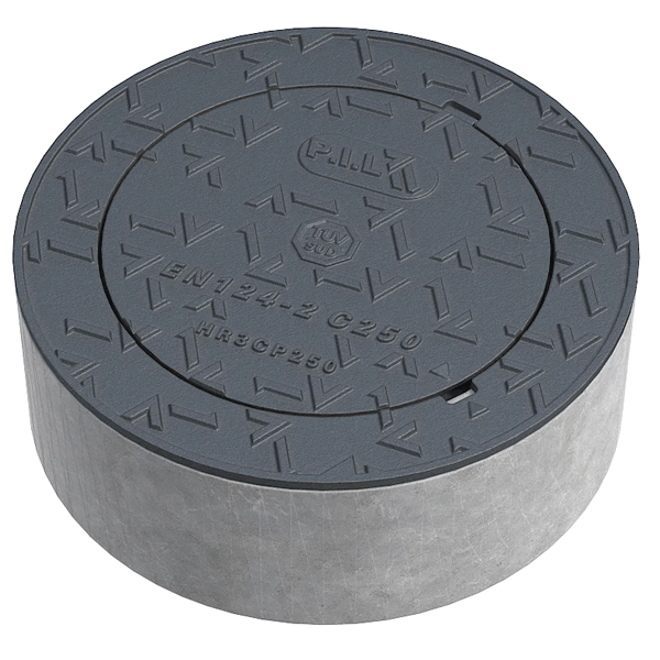 Regard de visite rond en fonte C250 avec couronnement béton C35/45 - garde anti-odeur et relief antidérapant  - Ø 390,0 mm