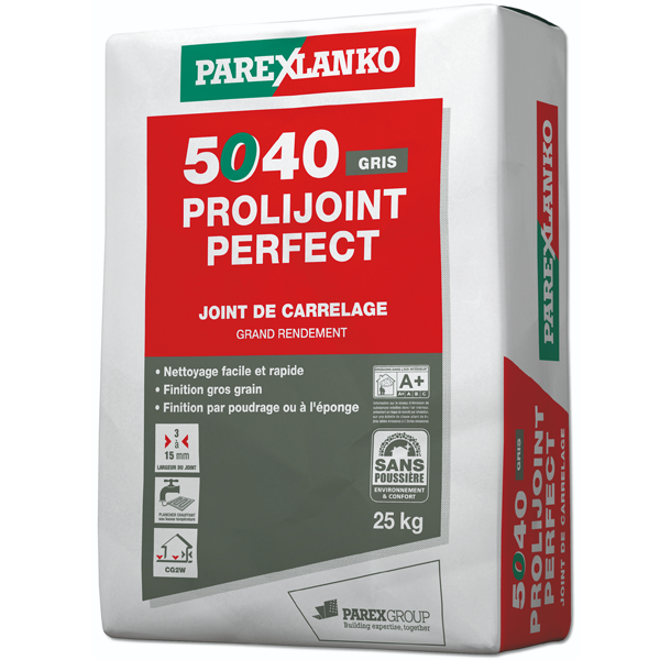 Joint de carrelage classique - PROLIJOINT PERFECT 5040 - Joints sol 3 à 15 mm - Gris Sac de 25 KG