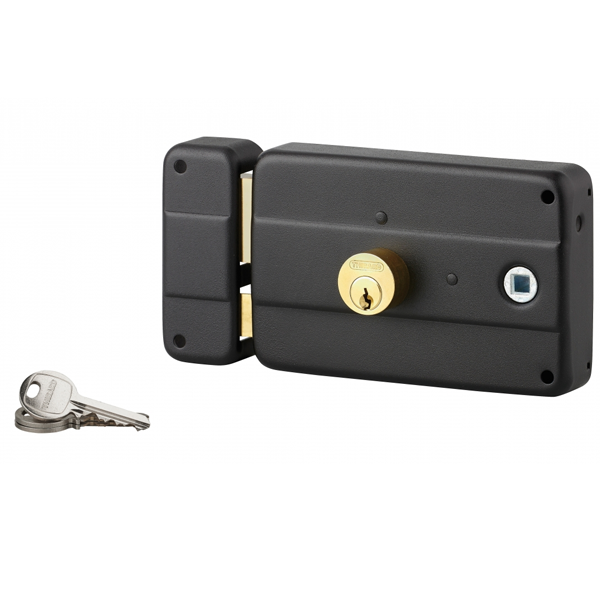 Serrure en applique horizontale à fouillot et double cylindre Thirard - gauche - noire - 3 clés - axe 120 mm