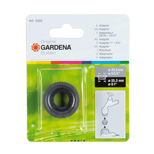 Adaptateur de robinet pour filetage d'arrosage 26/34 et 20/27 - Gardena - PVC gris - À visser