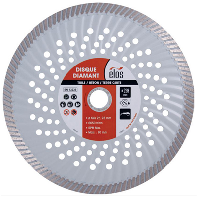Disque diamant spécial couvreur Elos diamètre 230 mm couronne 12 mm pour coupe droite