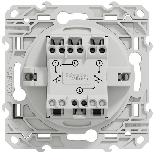 Interrupteur double poussoir Schneider Odace à encastrer - avec support de fixation - blanc - 10A 250V