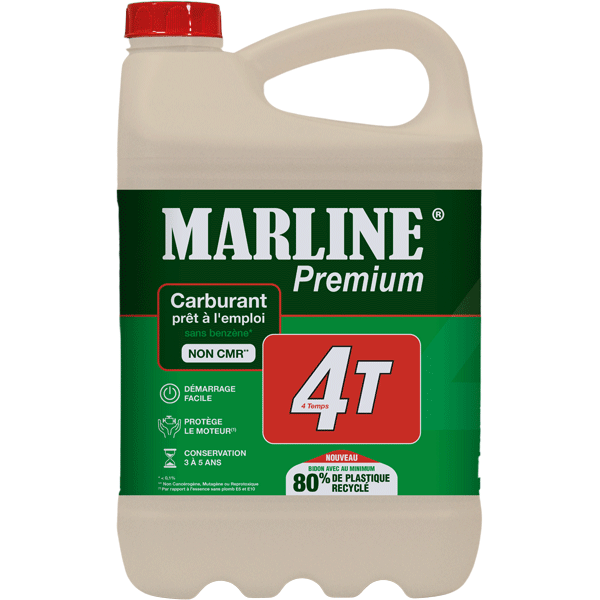 Carburant prêt à l'emploi pour moteurs 4 temps - Marline Premium 4T - Essence Alkylate - Bidon de 5 litres