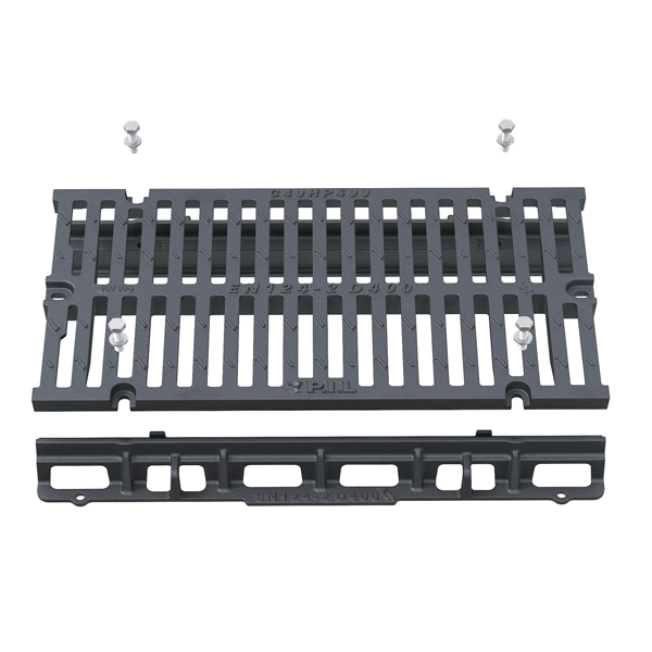 Grille de caniveau en fonte D400 PMR boulonnée sur longerons avec 4 vis inox - 750 x 615,0 mm
