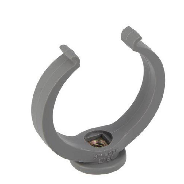Collier de fixation forme lyre pour système d'évacuation des eaux usées - avec insert P.7/150 - polypropylène gris - Ø60 mm