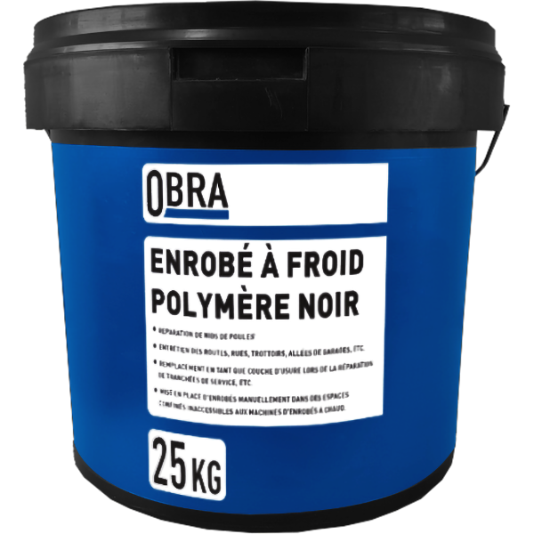 Enrobé à froid polymère Noir prêt à l'emploi pour entretien de la voirie - Obra - seau de 25 kg