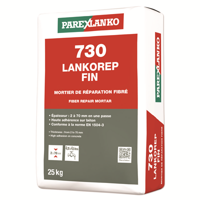 Mortier de réparation fibré à retrait compensé LANKOREP FIN 730 - sac de 25 KG