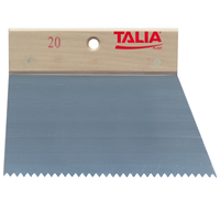 Peigne à colle pour carreleur avec lame en acier à dents isocèles de 2,5 mm et poignée en bois  - largeur 20 cm