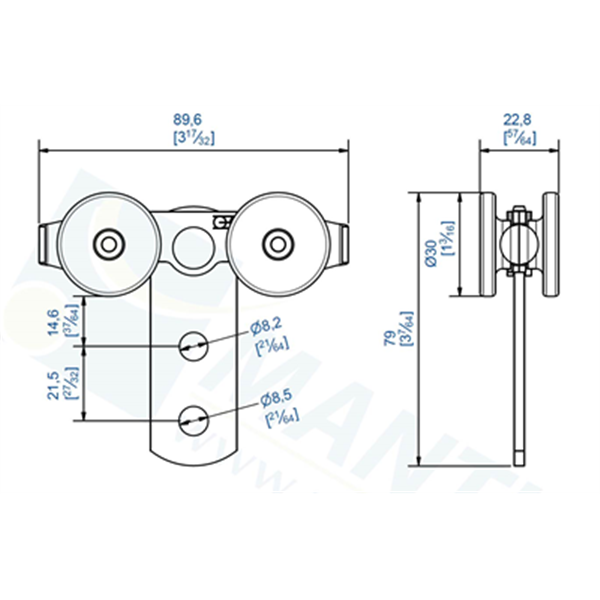 Chariot à 4 galets auto-orientables en nylon sur axe lisse en inox