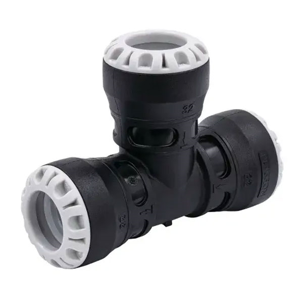 Té égal 90° encliquetable Série 1 pour canalisations PEHD pression PN16 - Plasson - ⌀50 mm