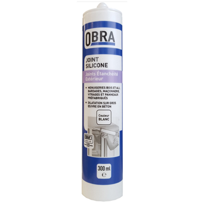 Mastic silicone pour joint étanchéité extérieure Obra - Cartouche de 300 MLT - Blanc