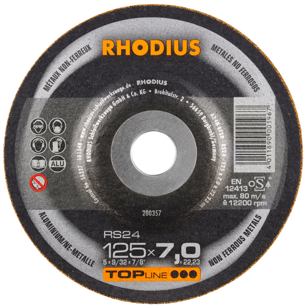 Disque à meuler métaux RS24 Rhodius 125 x 7.0 x 22.23 mm 200357