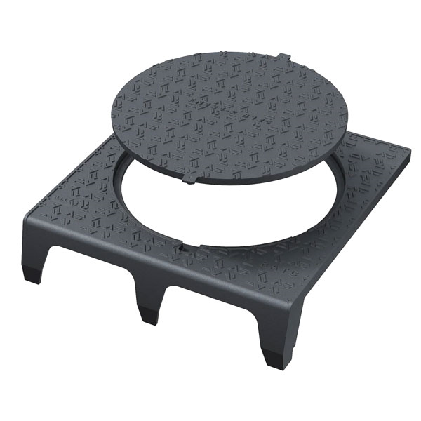 Avaloir en fonte C250 Profil T avec tampon amovible B125 à surface antidérapante - 800 x 830 mm - ⌀642 mm