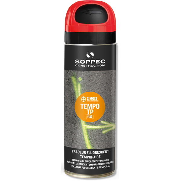 Traceur de chantier TEMPO TP fluorescent temporaire 2-8 semaines couleur rouge 500 ml