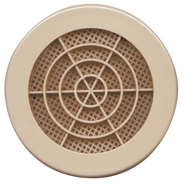 Grille d'aération ronde fixe avec moustiquaire PVC sable - Ø extérieur 147 mm - Ø int. 125 à 140 mm