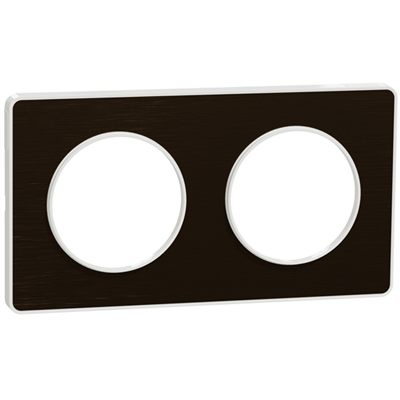 Plaque de finition double Schneider Odace Touch pour 2 postes encastrés - bronze brossé liseré blanc