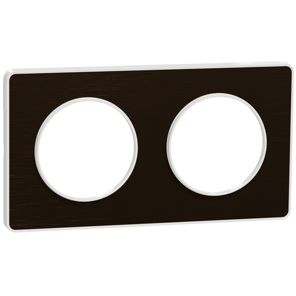 Plaque de finition double Schneider Odace Touch pour 2 postes encastrés - bronze brossé liseré blanc