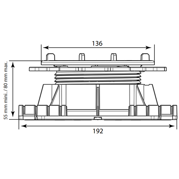 Plot pour terrasse en dalles autonivelant Cleman Jouplast - hauteur réglable de 55 à 80 MM