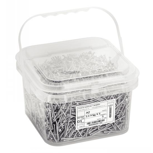 Pointe annelée tête bombée en acier inoxydable A2 filetage total 2.3x50mm boîte de 1kg