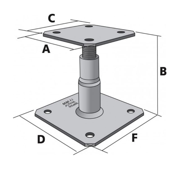 Pied de poteau réglable hauteur 100 à 150 mm platines 100 x 100 mm et 130 x 130 mm