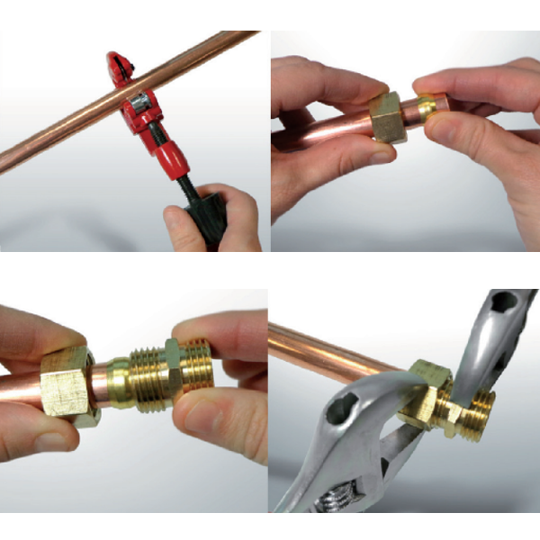 Écrou avec olive bicône Femelle pour tube en cuivre - Diamètre 12 mm - F 15 x 21 - Cuivre